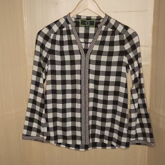 C. Wonder Womens Black White Buffalo Check Top XS - Picture 1 of 6